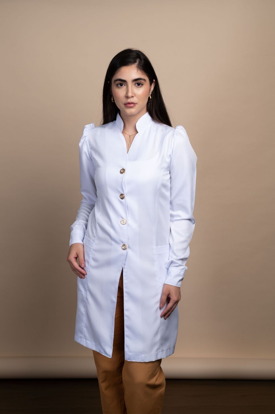 Jaleco Feminino Branco Manga Bufante Branco Acinturado - Imagem 4