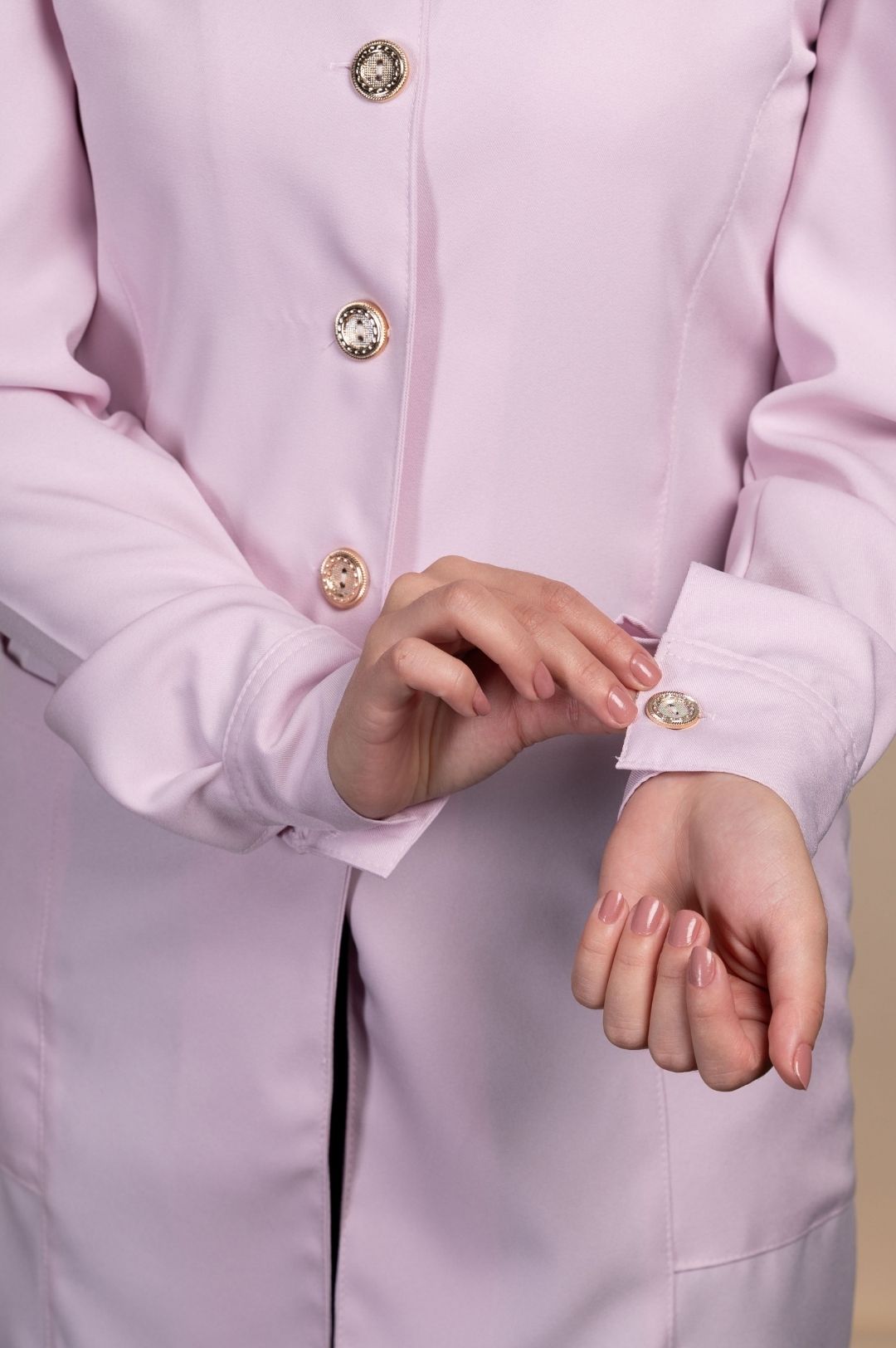 Jaleco Feminino Manga Bufante Rosa Acinturado - Imagem 3