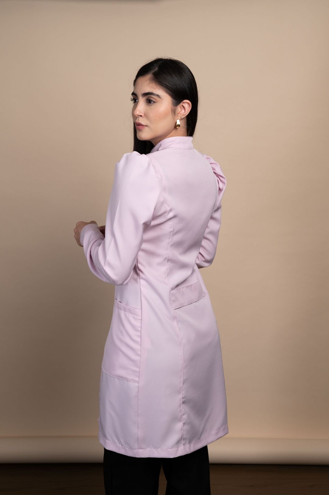 Jaleco Feminino Manga Bufante Rosa Acinturado - Imagem 2