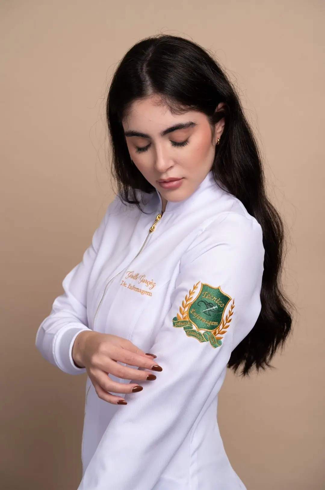 Jaleco Feminino Bordado Brasão Técnico em Enfermagem