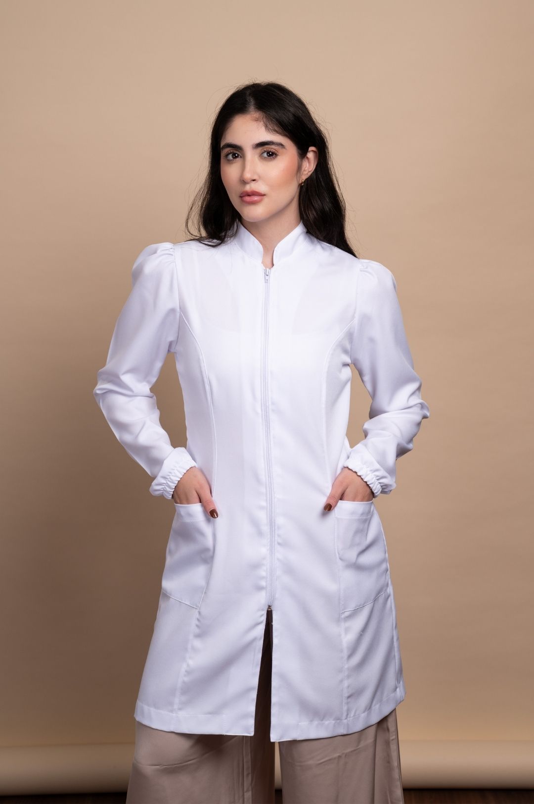 Jaleco Feminino Manga Bufante Branco Zíper Branco - Imagem 3